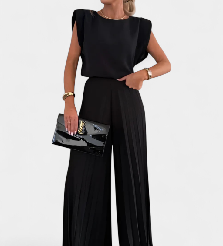 Liora Two-Piece Set with Wide-Leg Pleated Trousers
