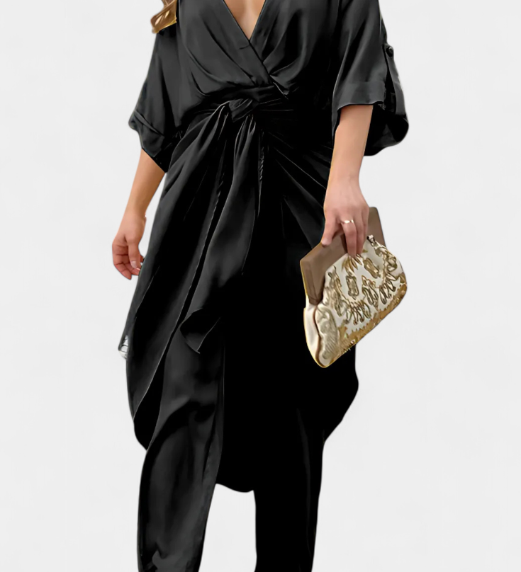 Mayleen Crossed Set with Front Bow and Straight Trousers
