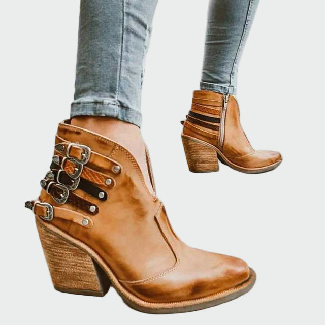 Julia | Retro Leather Ankle Boots for Women in Black