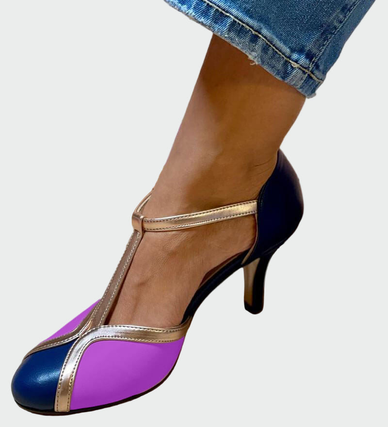 Elegant Retro Sandals Anna with Mid Heel and T-Strap