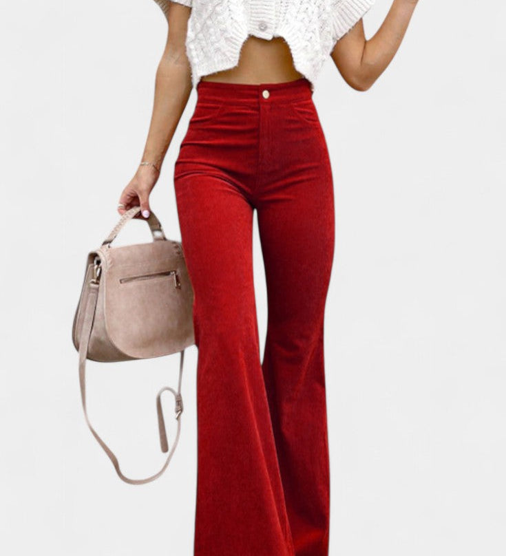 Kiara High-Waisted Wide-Leg Velvet Trousers