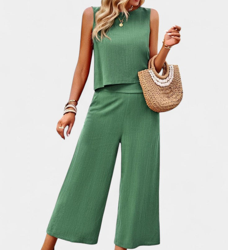 Lavinia Boho Fluid Top and Shorts Set in Linen and Cotton