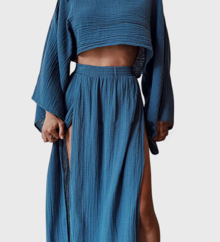 Martha Two-Piece Set with High Slit Skirt