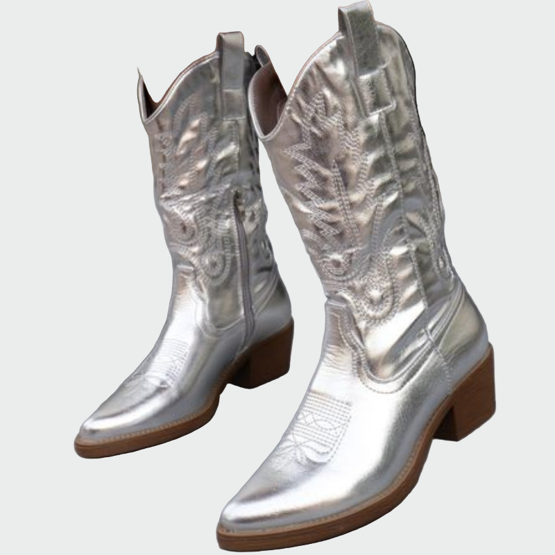 Star | Metallic Pink Cowboy Ankle Boots with Embroidery