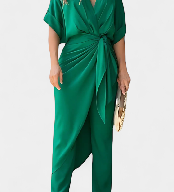 Mayleen Crossed Set with Front Bow and Straight Trousers