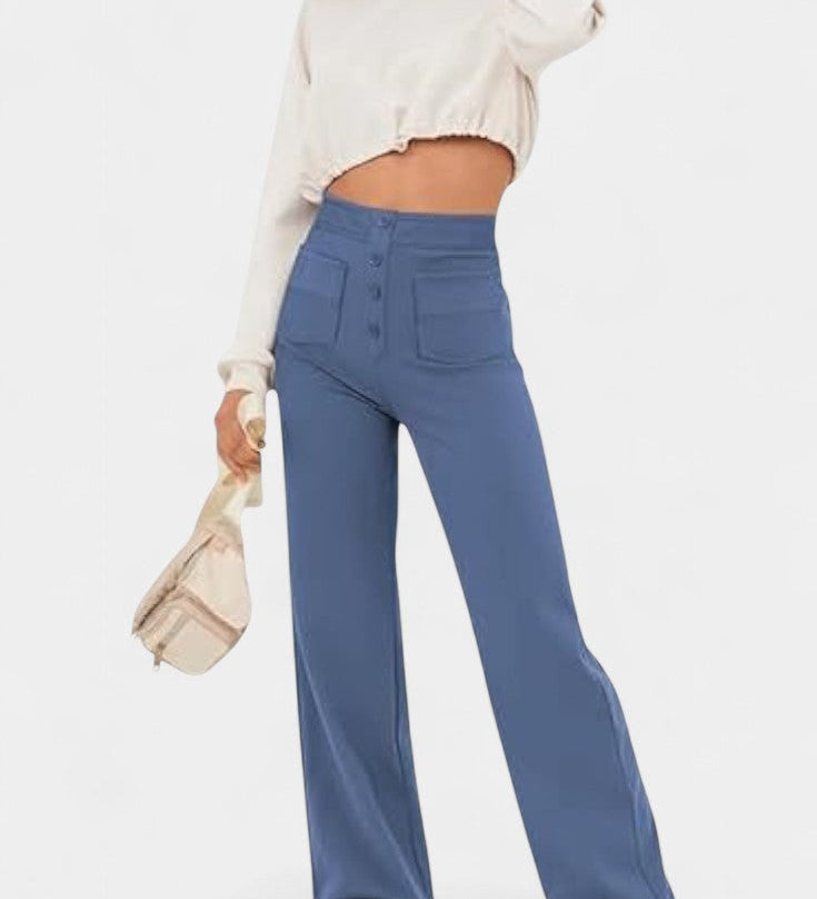 Nova High-Waisted Straight Leg Trousers with Stretch