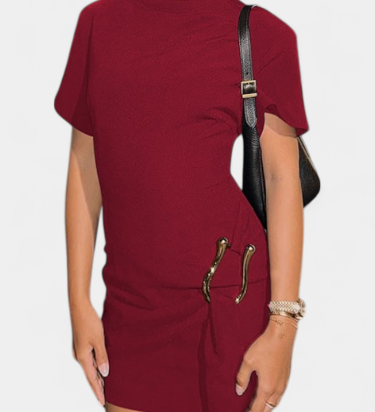 Coraline Mini Dress with Draped Waist and Gold Buckle