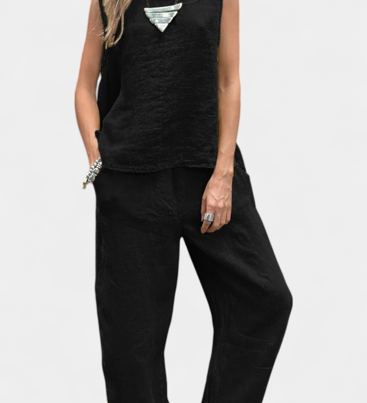 Leona Sleeveless Waistcoat and Trouser Set in Cotton Linen