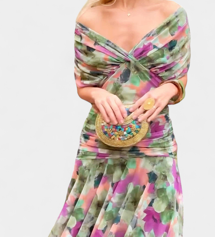 Magda™ | Long Floral Dress with V-Neck
