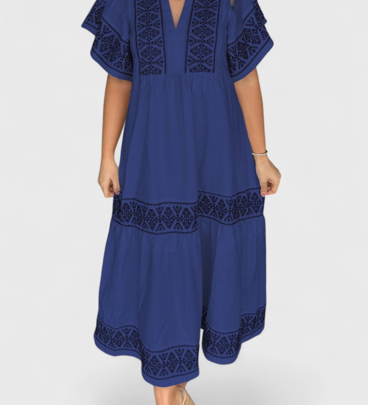 Allona Boho Maxi Dress with V-Neck and Relaxed Fit