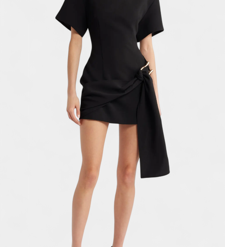 Coraline Mini Dress with Draped Waist and Gold Buckle