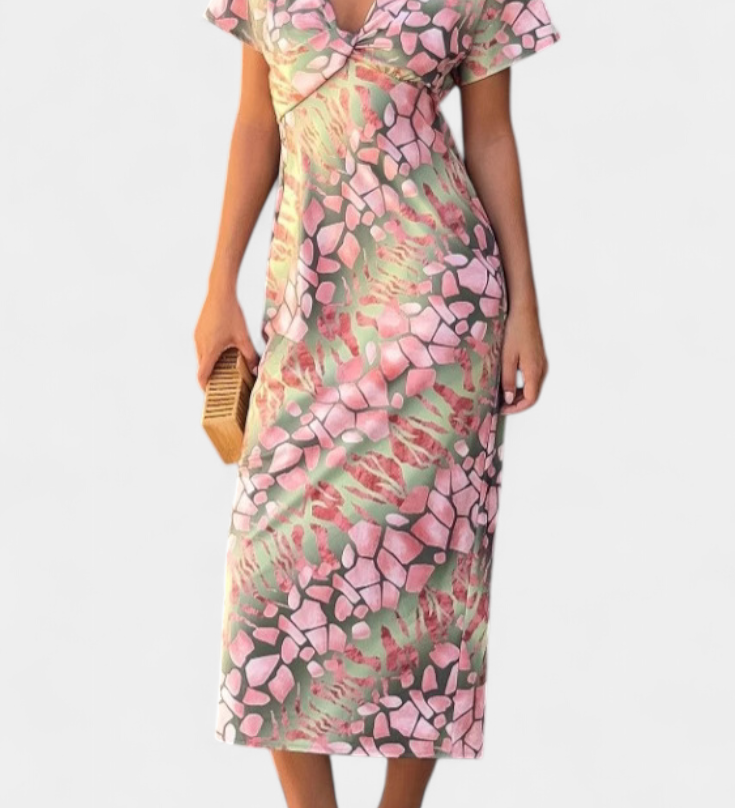 Triana Dress with Abstract Print and V-Neck