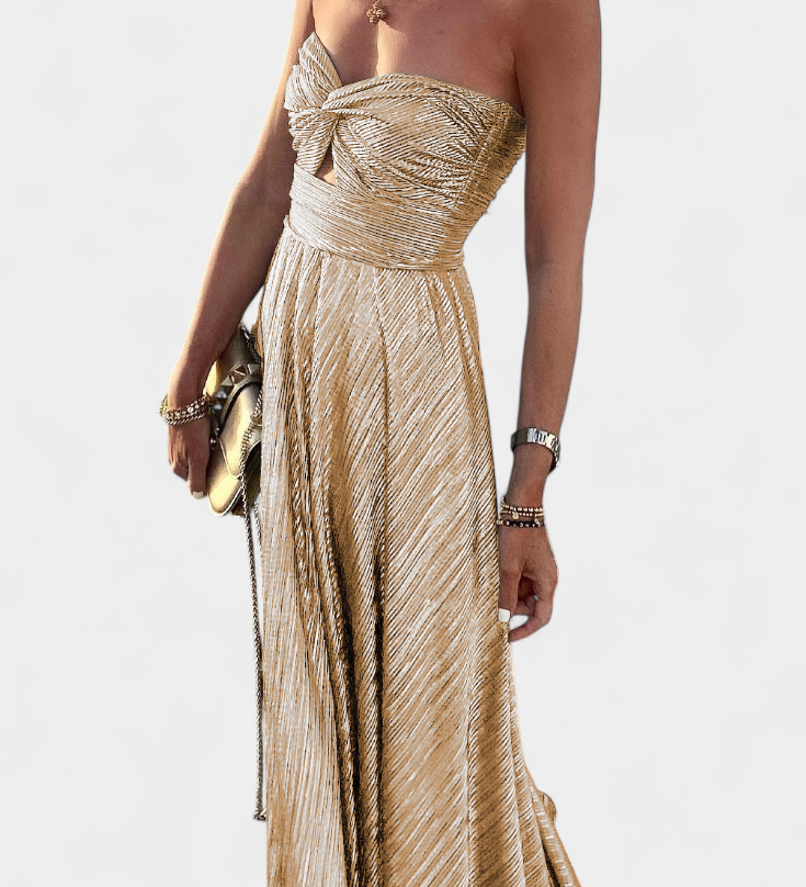 Strapless Long Dress Onelia with Metallic Fabric