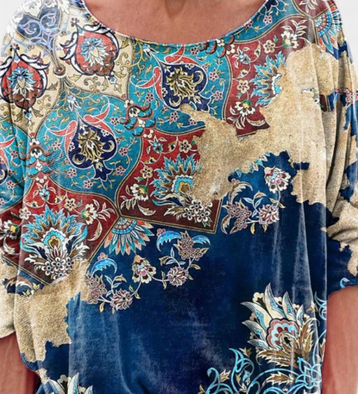Omari Oversized Blouse with Retro Bohemian Print