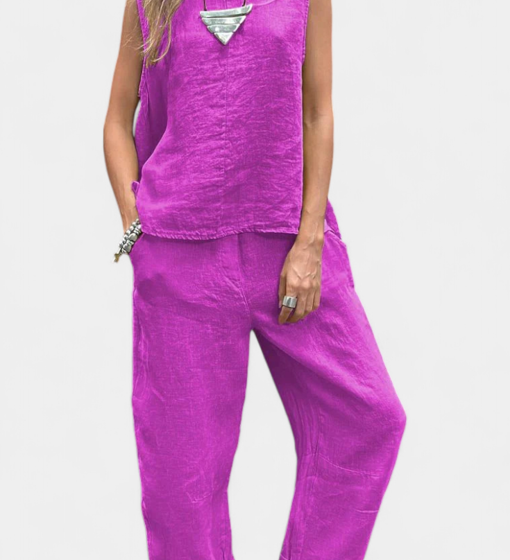 Leona Sleeveless Waistcoat and Trouser Set in Cotton Linen