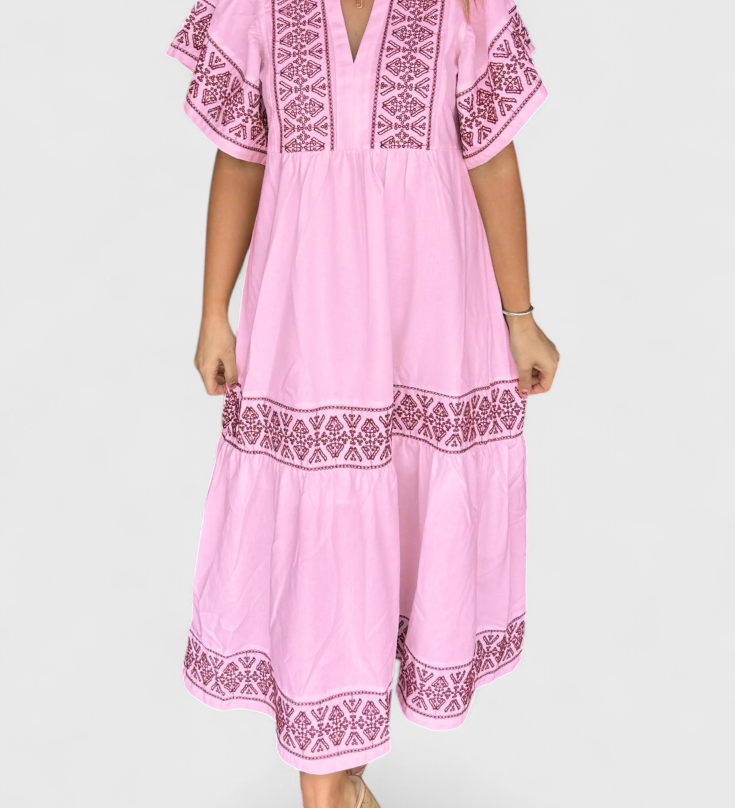 Allona Boho Maxi Dress with V-Neck and Relaxed Fit