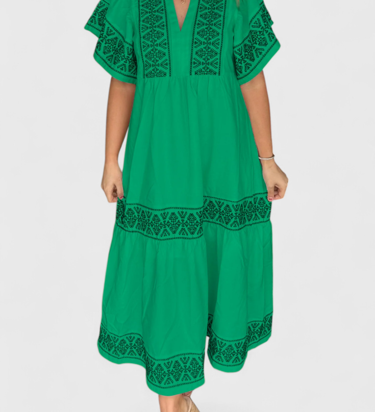 Allona Boho Maxi Dress with V-Neck and Relaxed Fit