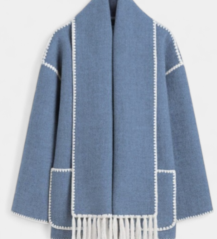 Pauline™ | Loose-Fit Coat with Integrated Fringed Scarf