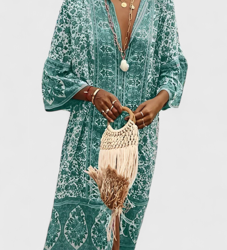 Chinara Boho Long Dress with Ethnic Embroidery and Relaxed Silhouette