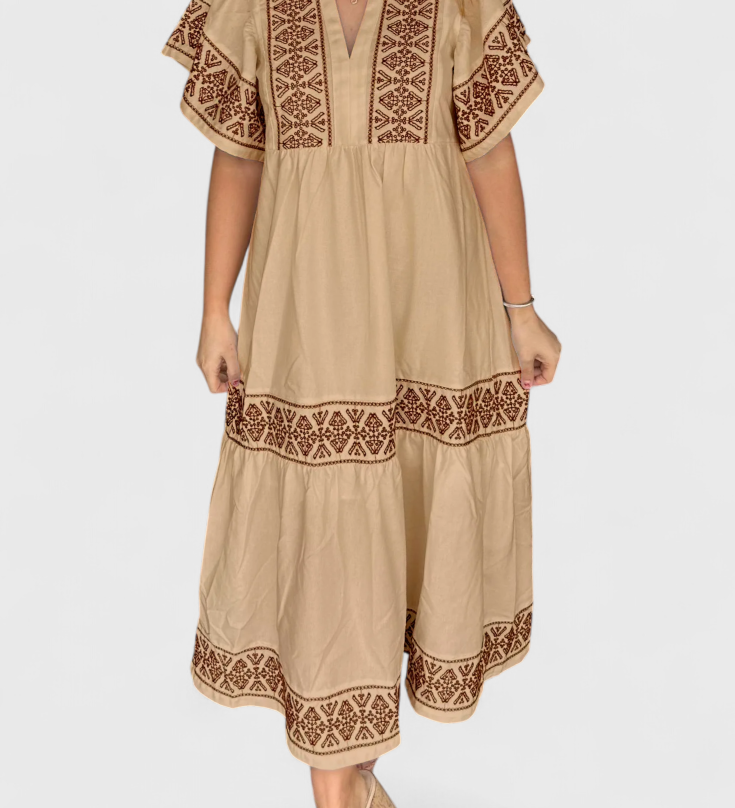 Allona Boho Maxi Dress with V-Neck and Relaxed Fit