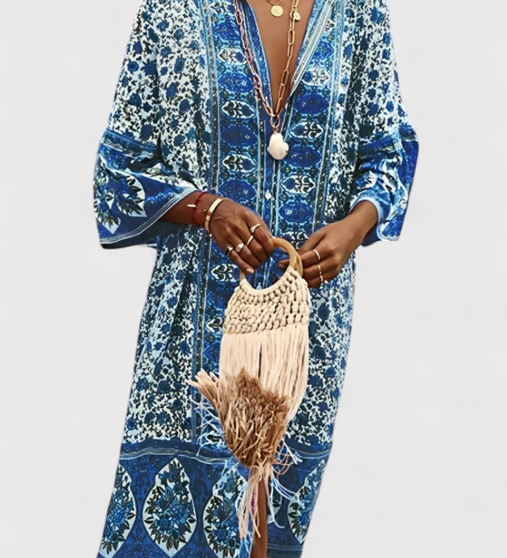 Chinara Boho Long Dress with Ethnic Embroidery and Relaxed Silhouette