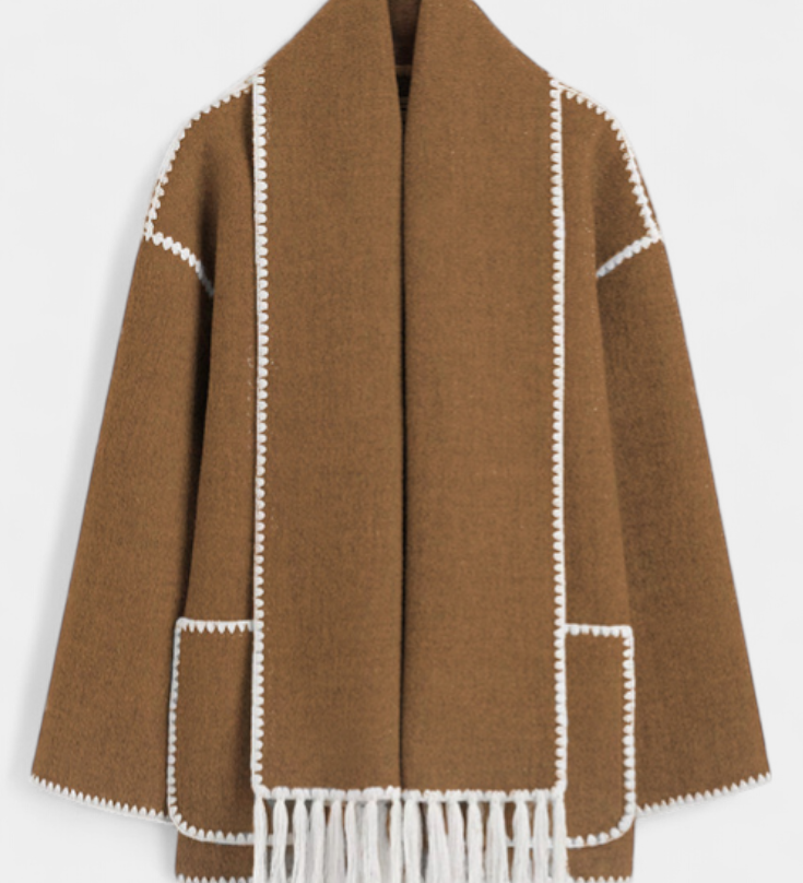 Pauline™ | Loose-Fit Coat with Integrated Fringed Scarf