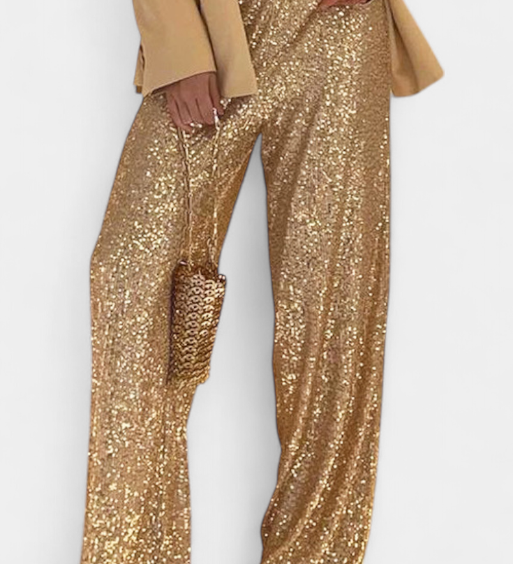 Elva High-Waisted Sequin Trousers with Relaxed Fit