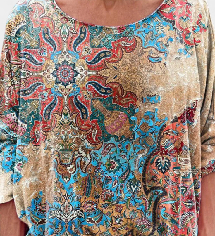 Omari Oversized Blouse with Retro Bohemian Print
