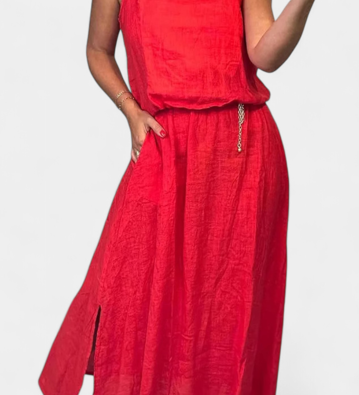 Meliora Linen and Cotton Set with Sleeveless Waistcoat and Skirt