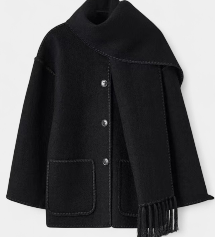 Pauline™ | Loose-Fit Coat with Integrated Fringed Scarf