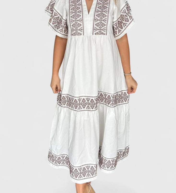 Allona Boho Maxi Dress with V-Neck and Relaxed Fit