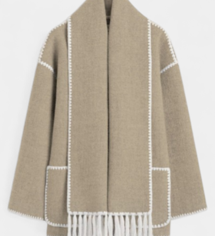 Pauline™ | Loose-Fit Coat with Integrated Fringed Scarf