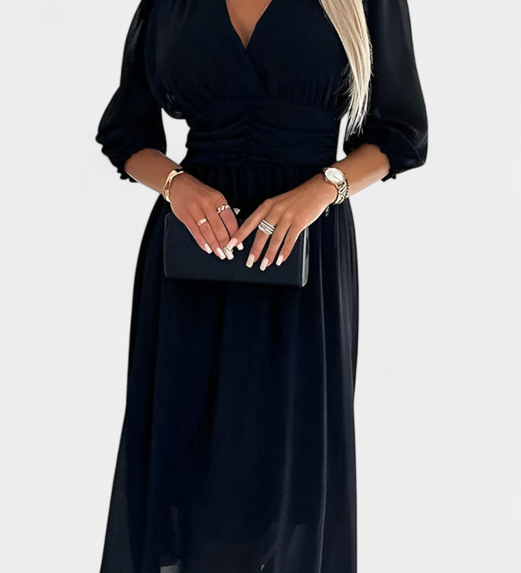 Elegant Midi Dress Dorina with V-Neck and Light Sleeves