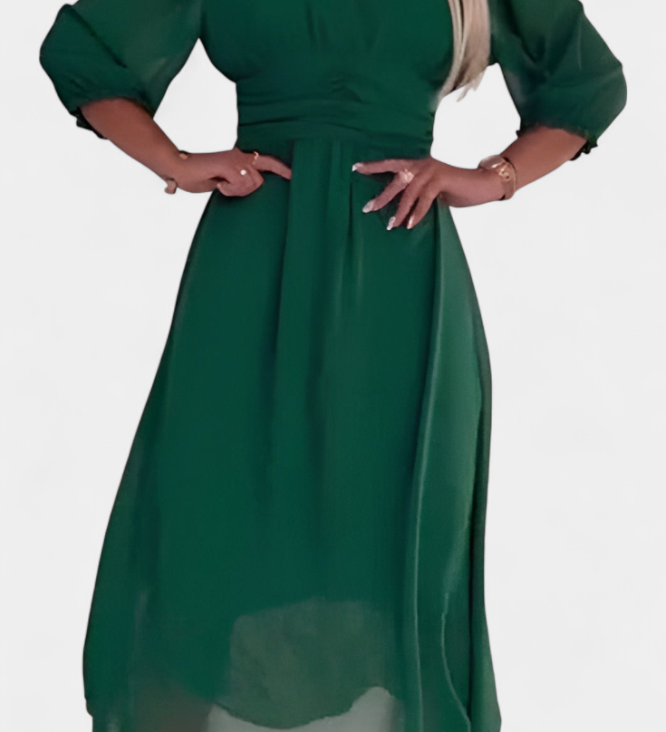 Elegant Midi Dress Dorina with V-Neck and Light Sleeves