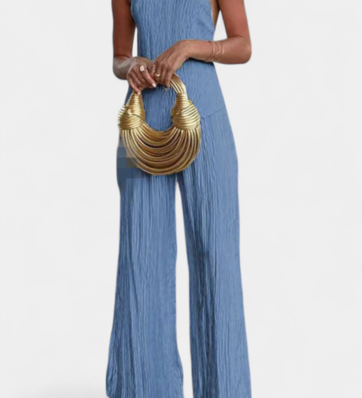 Pilarica Elegant Pleated Asymmetrical Top and Fluid Trouser Set