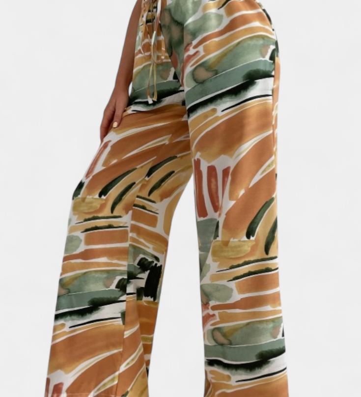 Senda Wide Leg Trousers with Abstract Print