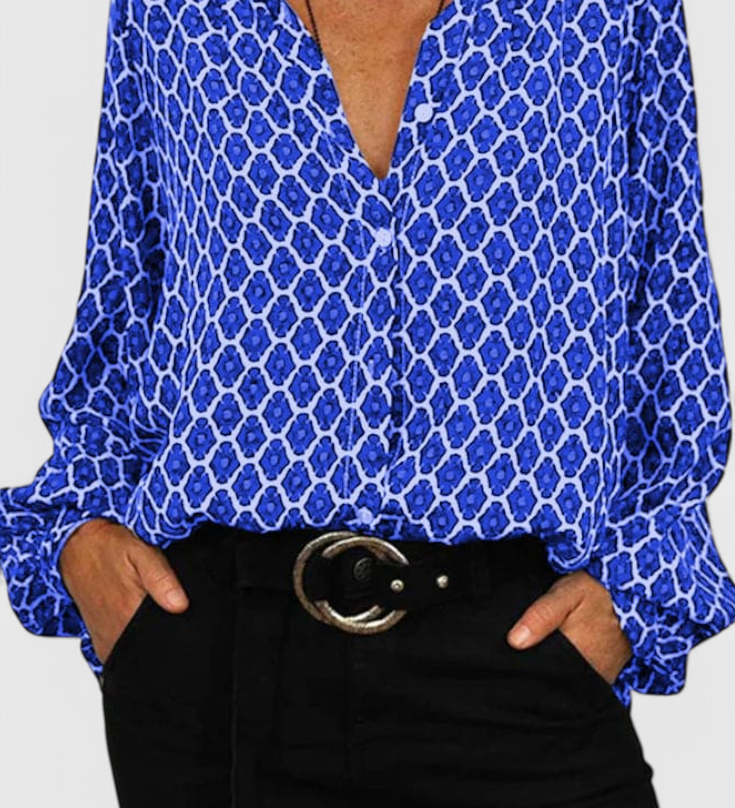 Jemima Blouse with Buttons and Geometric Print