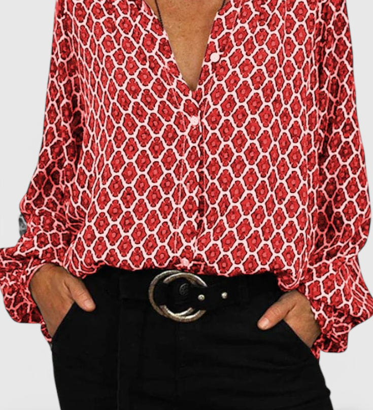 Jemima Blouse with Buttons and Geometric Print