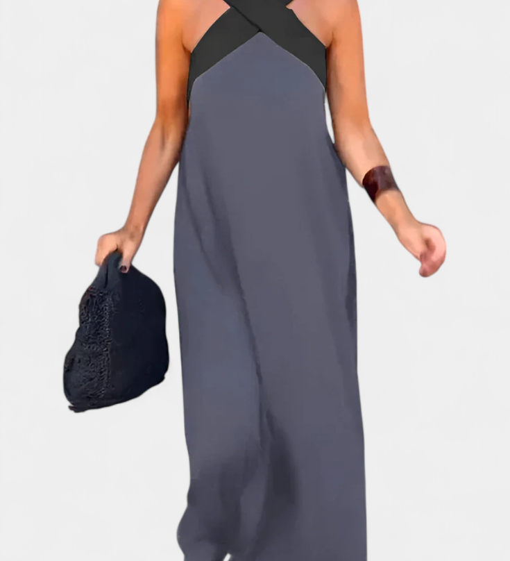 Edith Dress with Crossed Neckline and Open Back