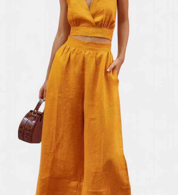 Valentina Open Back Lace Waistcoat and Wide Leg Trousers