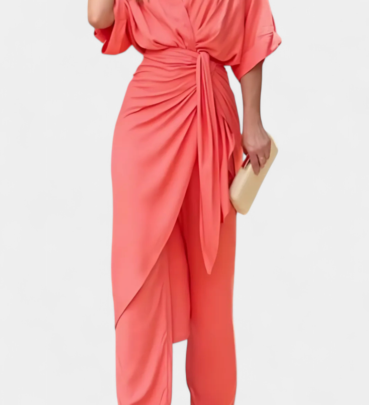 Mayleen Crossed Set with Front Bow and Straight Trousers