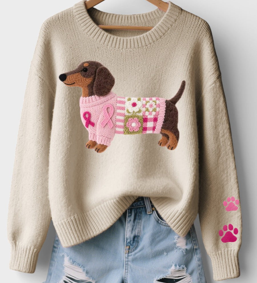 Irene™ | Knitted Sweater with Dachshund in Wool Felt