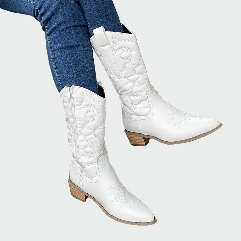 Star | Metallic Pink Cowboy Ankle Boots with Embroidery