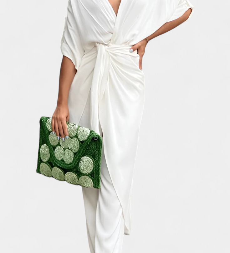 Mayleen Crossed Set with Front Bow and Straight Trousers